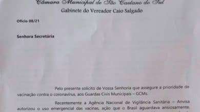 Caio Salgado enviou ofício para a Secretaria de Saúde solicitando inclusão de GCMs no Grupo Prioritário de Vacinação contra a COVID-19