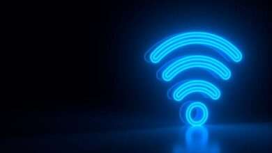 Símbolo do wi-fi azul reluzente